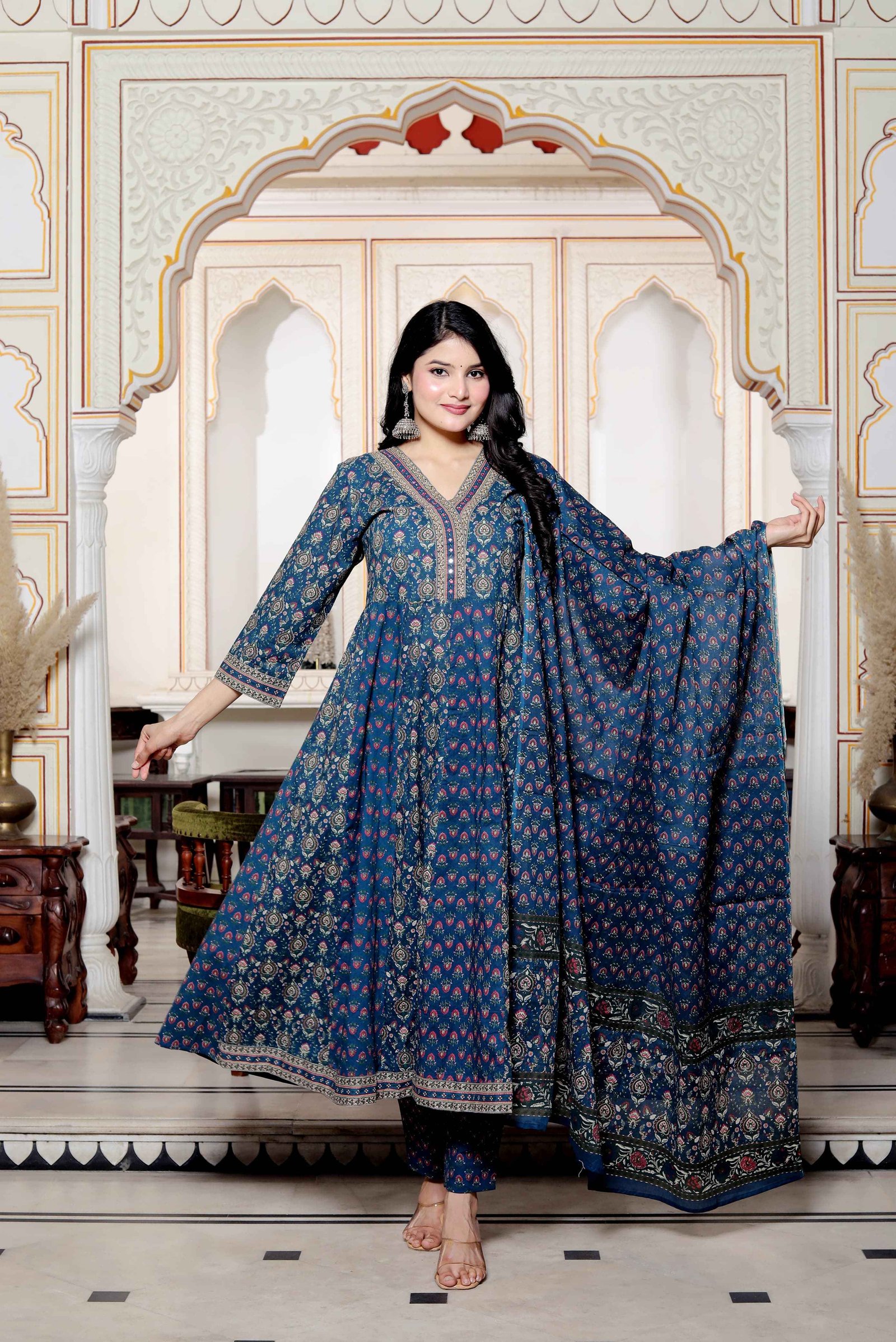 Royal Indigo Anarkali Suit with Dupatta